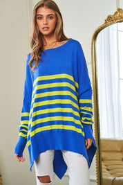 Women's Loose Fit Multi-Striped Elbow Patch Sweater Top