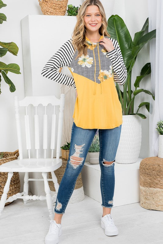 Plus Size Floral Stripe Mix Sweatshirts