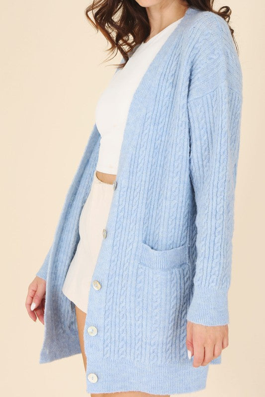 Women's V-Neck Wool Blend Cable Knit Cardigan