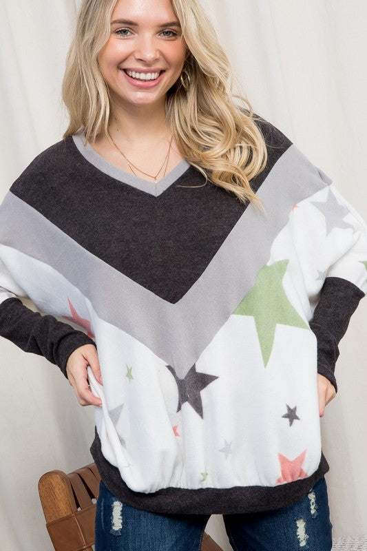 Women's Oversized Star Print Cozy Pullover Top