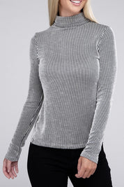 Women's Relaxed Ribbed Turtle Neck Long Sleeve Top