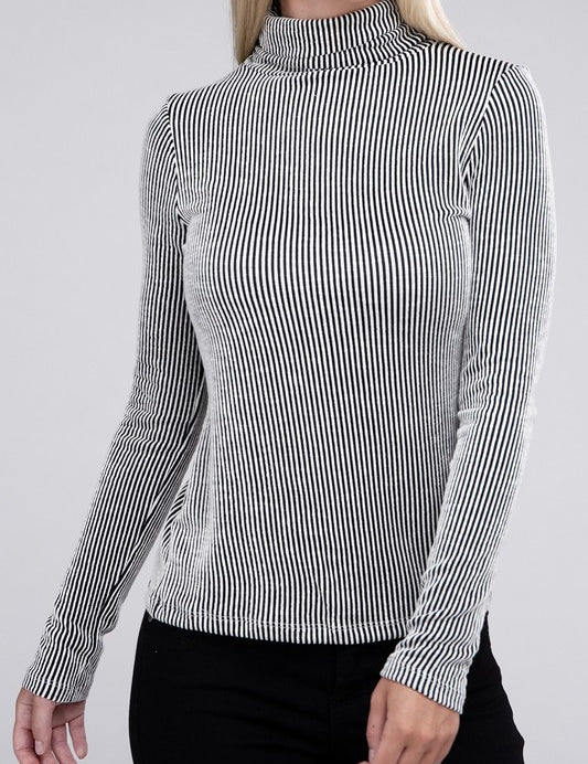 Women's Relaxed Ribbed Turtle Neck Long Sleeve Top