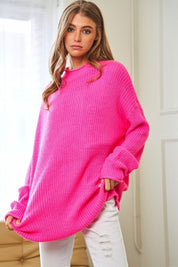 Women's Loose Fit Solid Mock Neck Knit Sweater