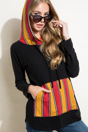 Women's Casual Long Sleeve Stripe Hoodie Sweatshirt