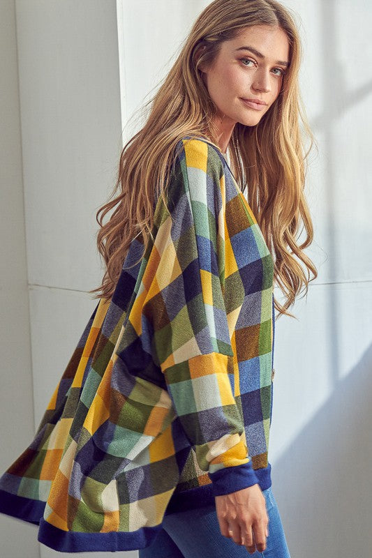 Women's Oversized Plaid Buttondown Cardigan