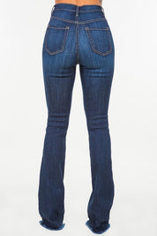 Women's High Rise Boot Cut Jeans with Frayed Hem