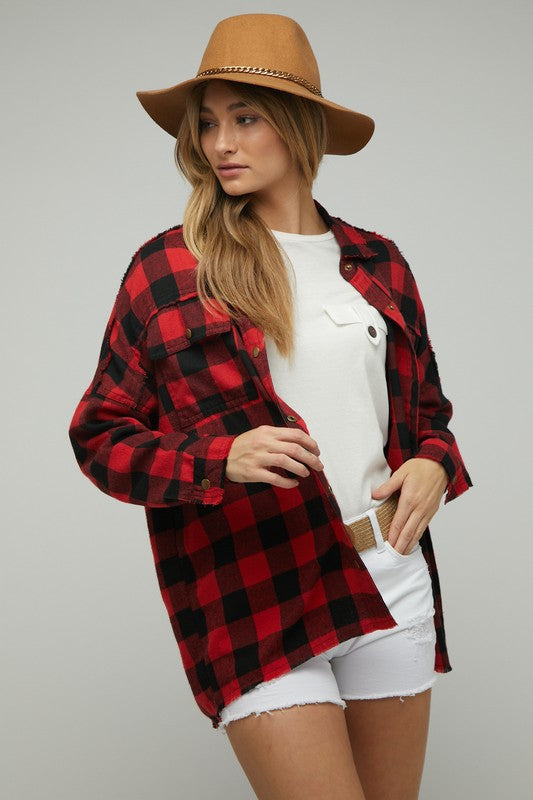 Women's Relaxed Fit Plaid Embroidered Jacket