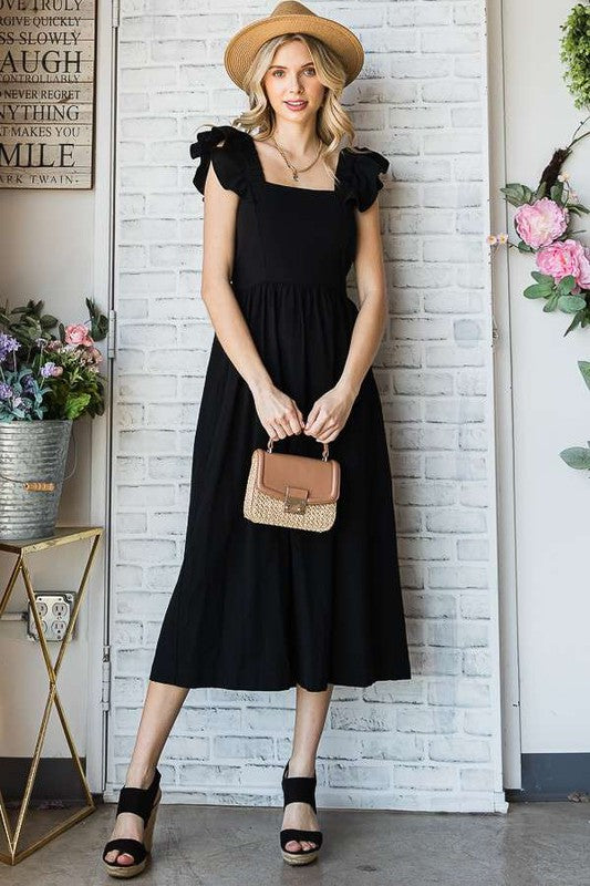 Women's Ruffle Sleeve Midi Dress with Cut Out Back