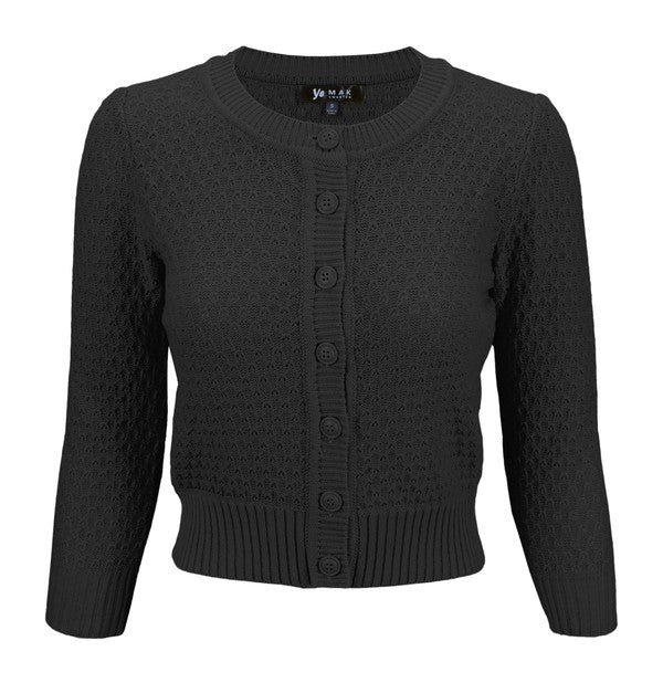 Women's Cropped 3/4 Sleeve Knit Cardigan Sweater