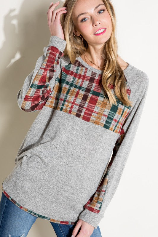 Women's Casual Multi Color Plaid Mixed Top