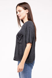 Women's Washed Ribbed Oversized Short Sleeve Round Neck Top