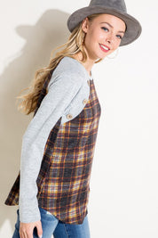 Women's Casual Plaid Mixed Button Detail Long Sleeve Top