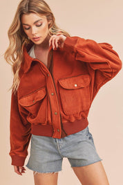 Women's Boxy Fit Cozy Bomber Jacket