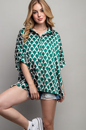 Women's Geometric Print Oversized Button Down Shirt