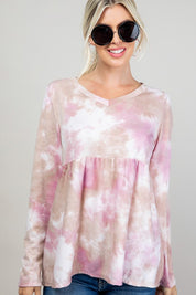 Plus Size Casual Tie Dye Babydoll Top