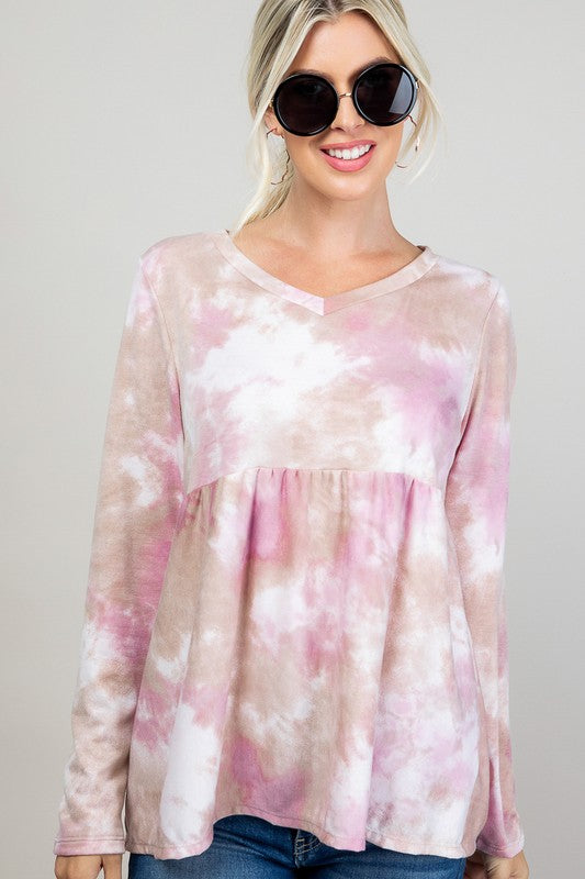 Plus Size Casual Tie Dye Babydoll Top