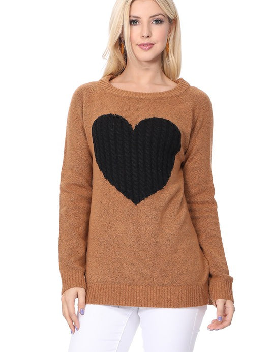 Women's Cozy Heart Jacquard Round Neck Pullover Sweater