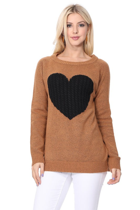 Women's Cozy Heart Jacquard Round Neck Pullover Sweater