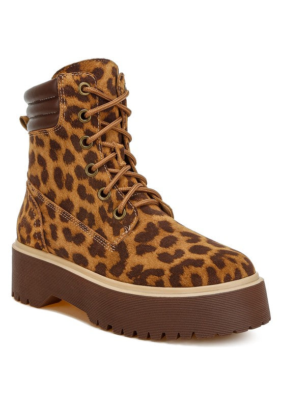 Women's Casual High Ankle Leopard Suede Boots