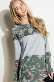 Women's Relaxed Floral Mixed Terry Tunic Top