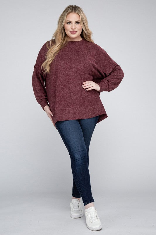 Plus Size Oversized Melange Drop Shoulder Sweater