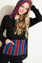 Women's Casual Long Sleeve Stripe Hoodie Sweatshirt