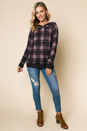 Women's Casual Plaid Hoodie Sweatshirt Top