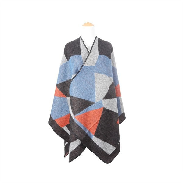 Unisex Oversized Geometric Pattern Poncho