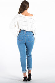 Women's High Rise Ripped Boyfriend Jeans