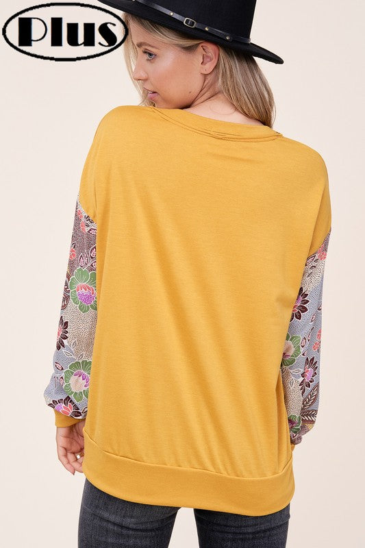 Women's Casual Floral Mixed Long Sleeve Top