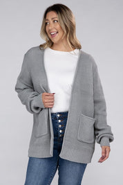 Plus Size Oversized Waffle Open Cardigan Sweater