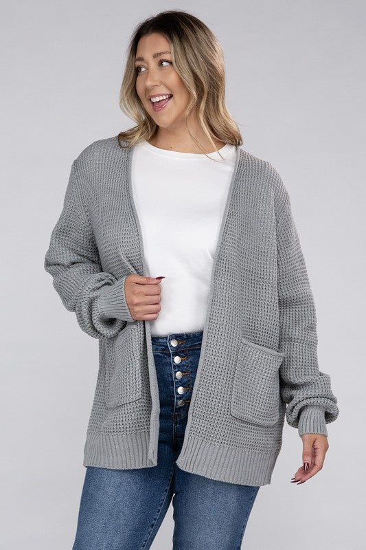 Plus Size Oversized Waffle Open Cardigan Sweater