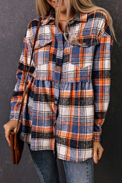 Women's Multicolor Plaid Ruffled Shirt Jacket