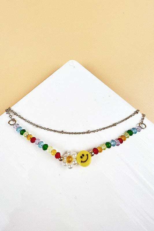 8" -8.5" SMILE SHAPED GLASS BEAD ANKLET SET