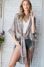 Women's Natural Geo Print Mid Sleeve Kimono Plus