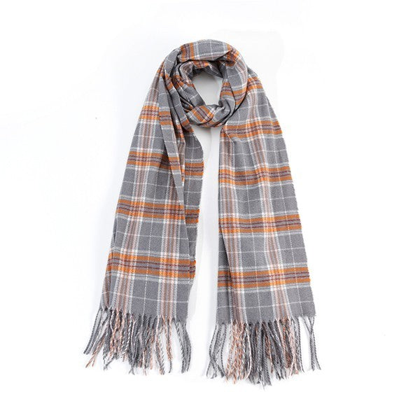 Unisex Casual Plaid Fringed Scarf for Autumn & Winter