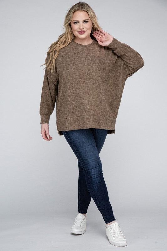 Plus Size Oversized Melange Drop Shoulder Sweater