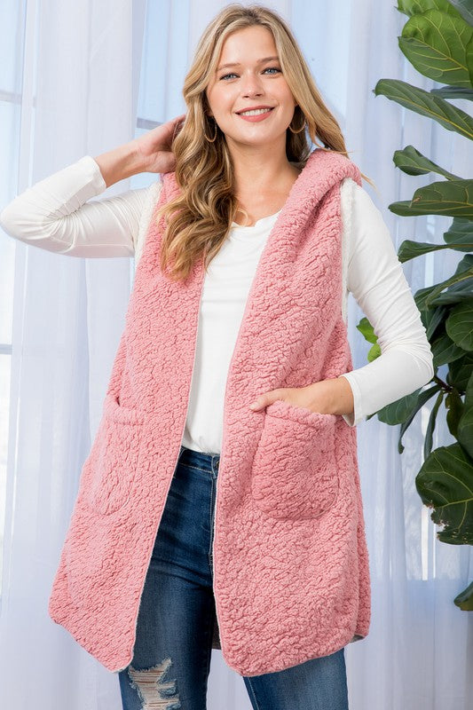 Women's Oversized Sherpa Fleece Long Vest