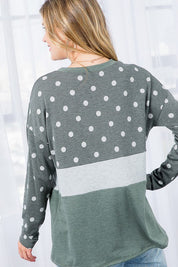 Women's Loose Fit Polka Dot Colorblock Casual Top