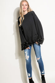 Women's Casual Faux Fur Pearls Sweatshirt