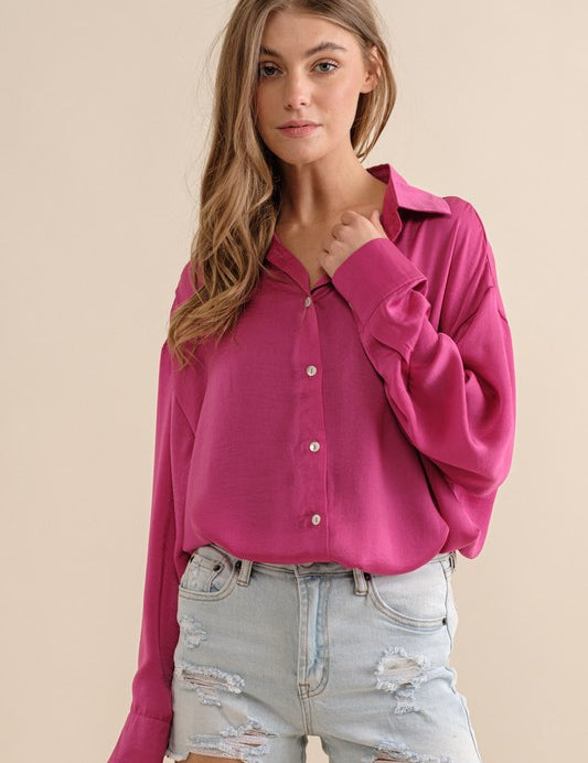 Women's Casual Light Satin Button Down Shirt