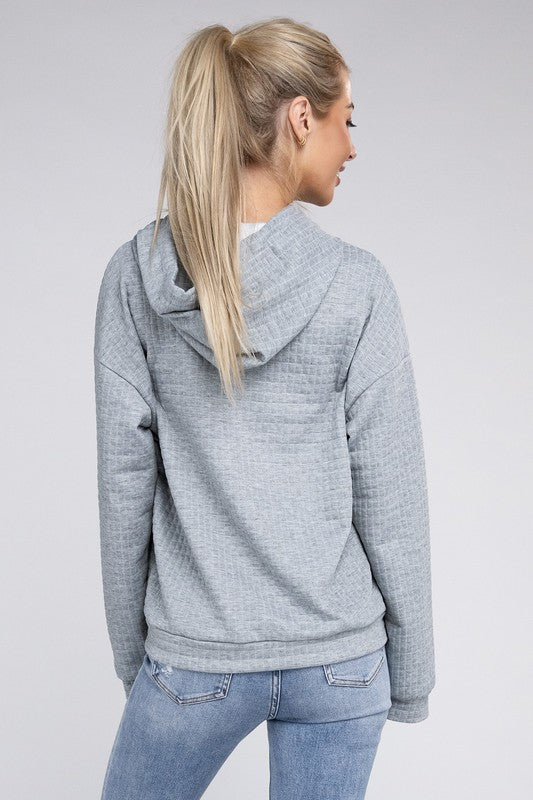 Women's Textured Drawstring Hoodie with Pocket