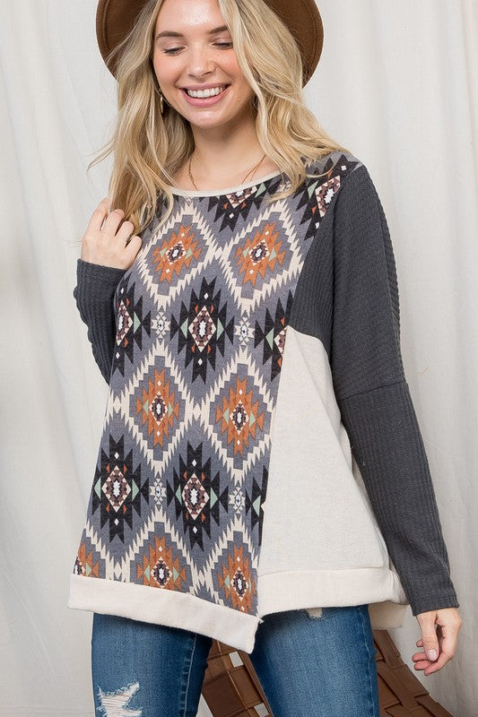 Plus Size Oversized Aztec Print Cozy Top