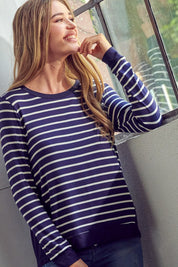 Women's Relaxed Fit Stripe and Solid Mix Top