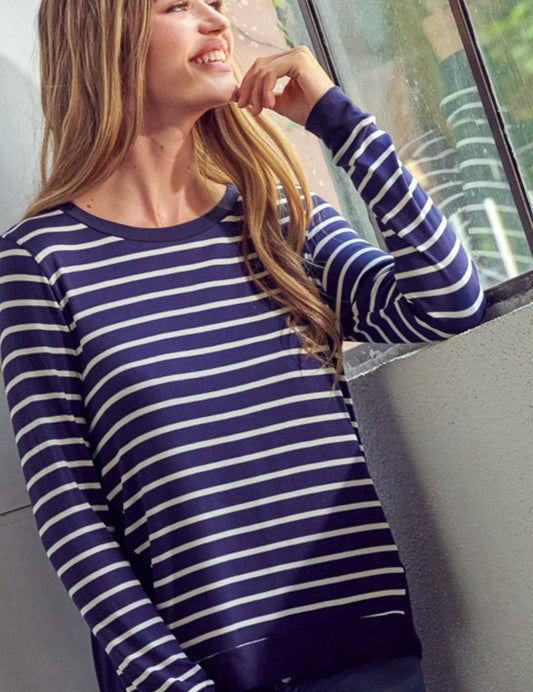 Women's Relaxed Fit Stripe and Solid Mix Top