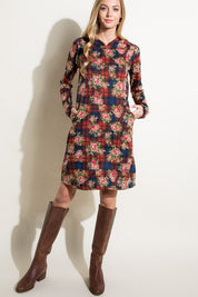 Women's Relaxed Fit Floral and Plaid Print Mini Dress