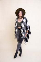 Women's Buffalo Check Tassel Poncho