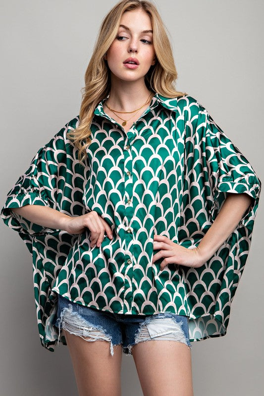 Women's Geometric Print Oversized Button Down Shirt