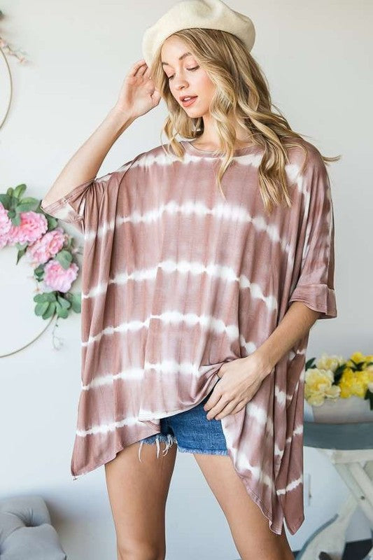 Women's Striped Tie Dye Short Sleeve Tunic