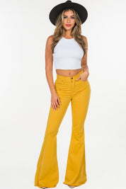 Women's High Rise Mustard Bell Bottom Jeans